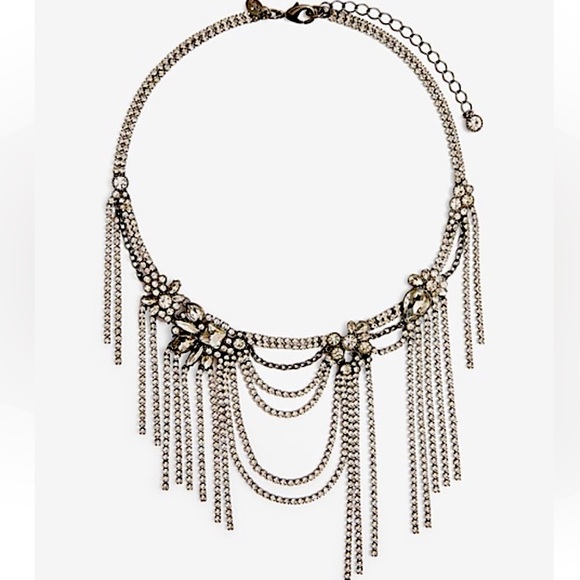 NWT  Express Draped Fringe Chain Necklace in black - Picture 1 of 10